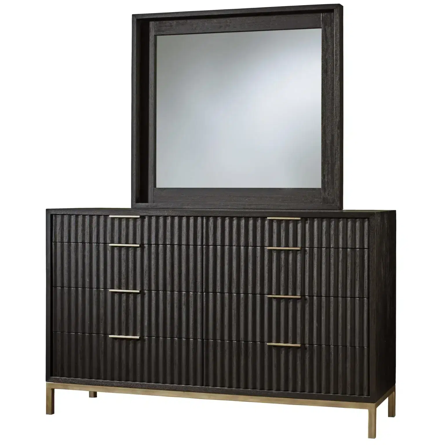 Kentfield Black Oak Wood Dresser Brass Accents