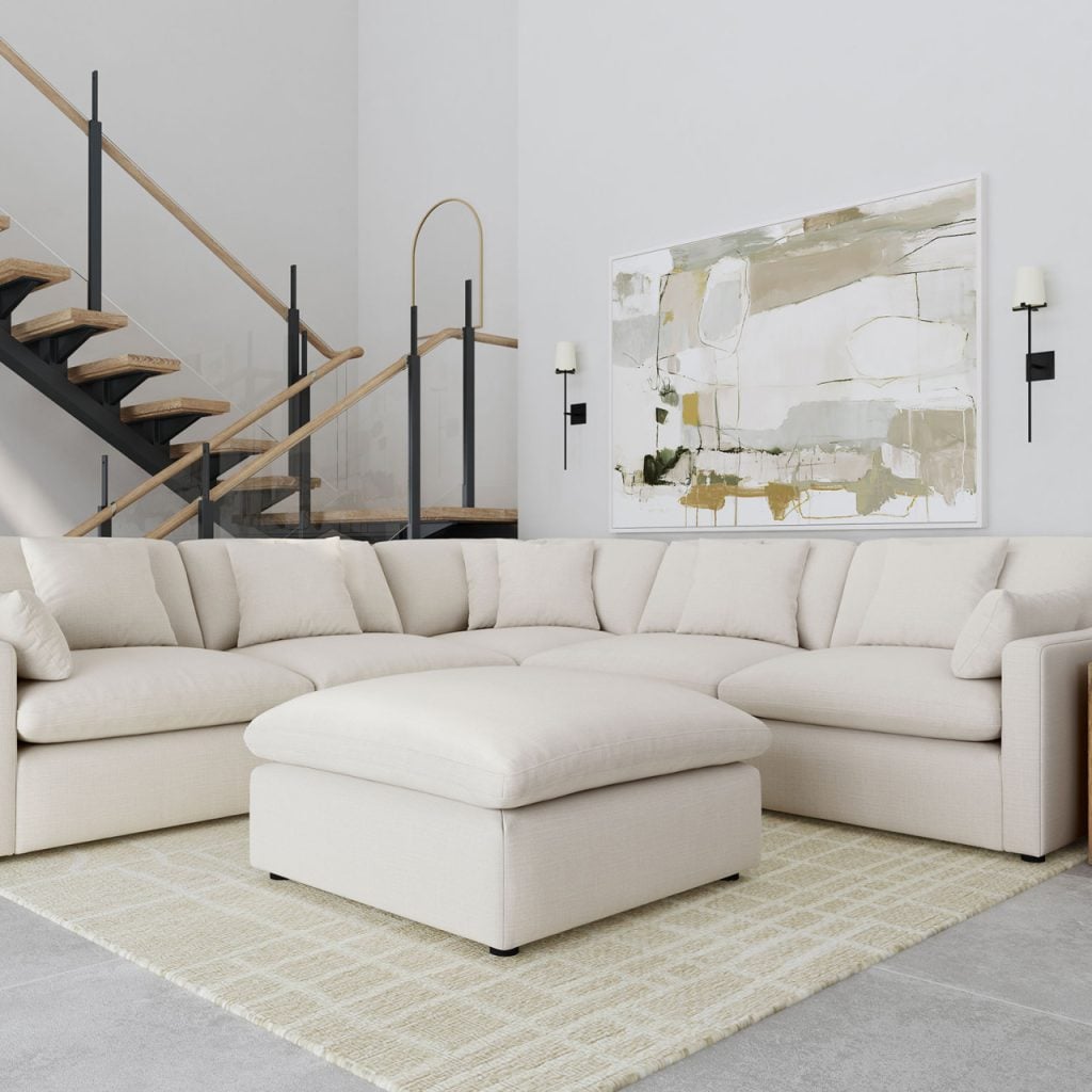 Hobson off white 6 pc sectional sofa and ottoman