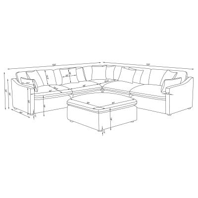 Hobson off white 6 pc sectional sofa and ottoman dimensions