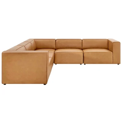 Mingle 5 Pc Tan Brown Leather Sectional Sofa
