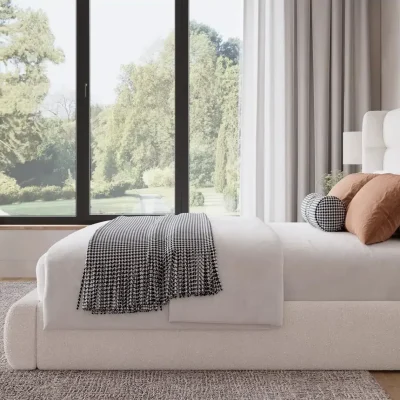 Frank Off White Boucle Bed