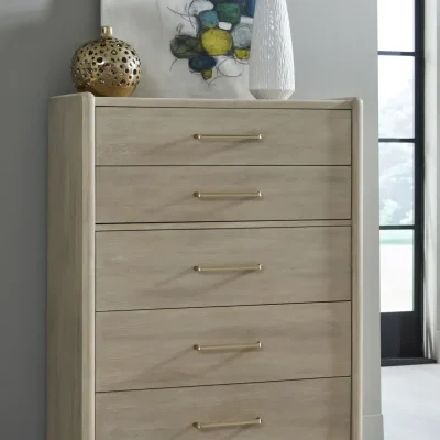 Gardenia Gray Oak Wood Chest With Gold Handles