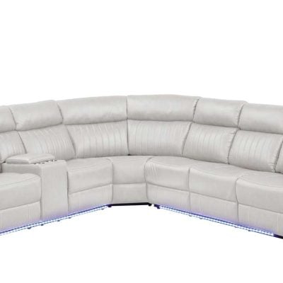 Modern Aviator White Leather Reclining Sectional Sofa