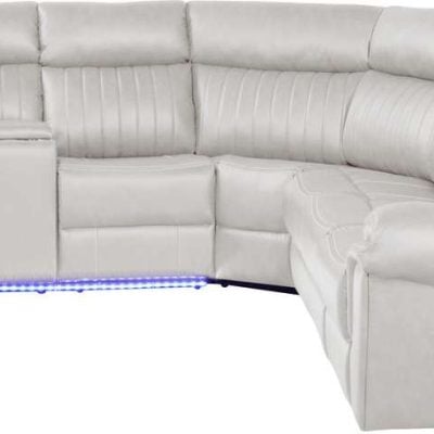 Modern Aviator White Leather Reclining Sectional Sofa