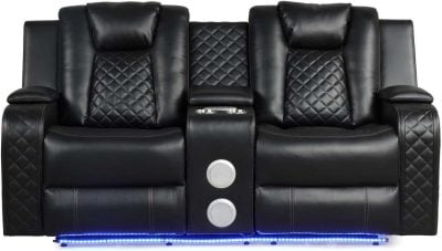 Benz Black Leather Reclining Sofa