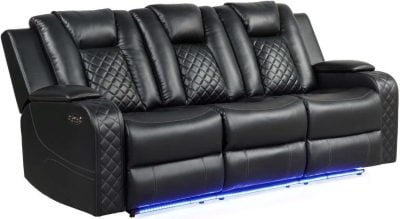 Benz Black Leather Reclining Sofa