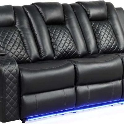 Benz Black Leather Reclining Sofa