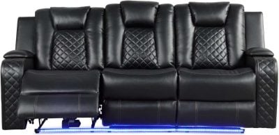 Benz Black Leather Reclining Sofa