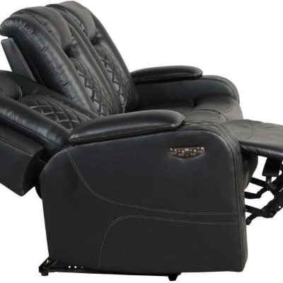 Benz Black Leather Reclining Sofa