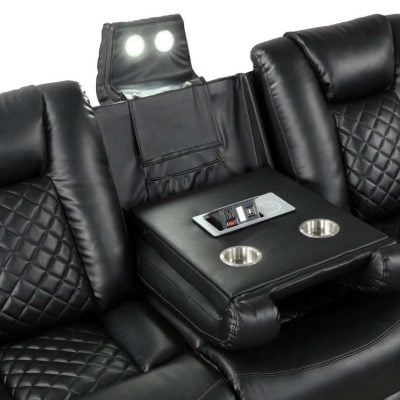 Benz Black Leather Reclining Sofa