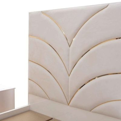 Laura White Velvet Bed With Gold Trim