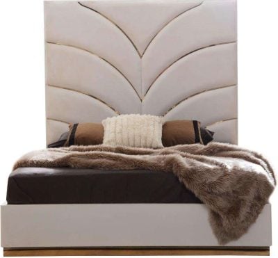Laura White Velvet Bed With Gold Trim