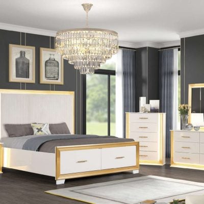 Obsession White & Gold Storage Bed