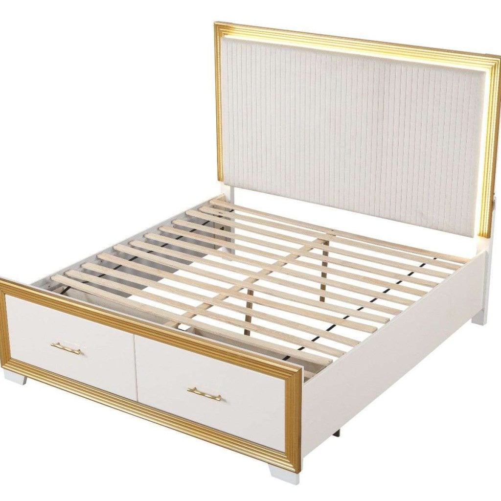 Obsession White & Gold Storage Bed