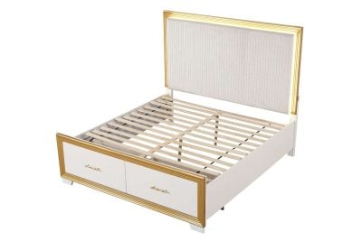 Obsession White & Gold Storage Bed