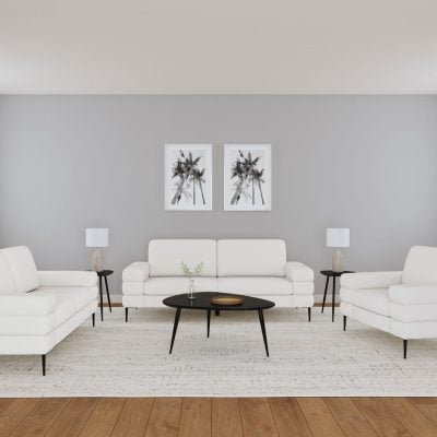 Jessel Modern White Chenille Sofa Set