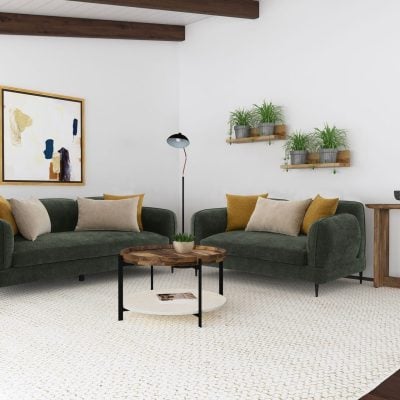 Jade Curved Green Chenille Sofa Set