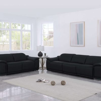 Divanitalia Valentino Black Italian Leather Sofa
