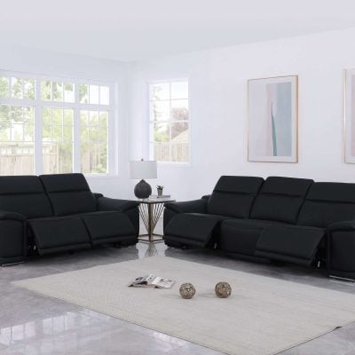 Divanitalia Valentino Black Italian Leather Sofa