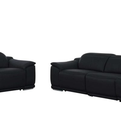Divanitalia Valentino Black Italian Leather Sofa