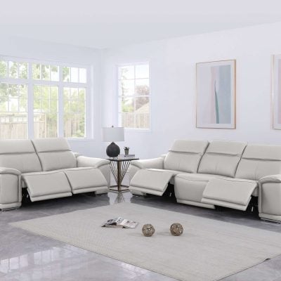 Divanitalia Valentino Light Gray Italian Leather Sofa
