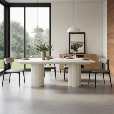 Cannon white stone dining table
