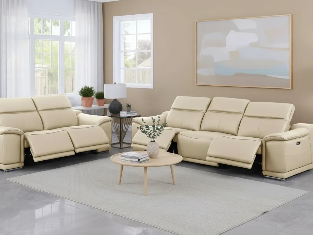 Divanitalia Valentino Beige Italian Leather Sofa