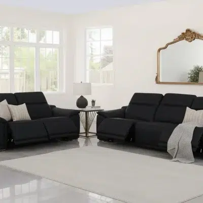 Divanitalia Valentino Black Italian Leather Sofa