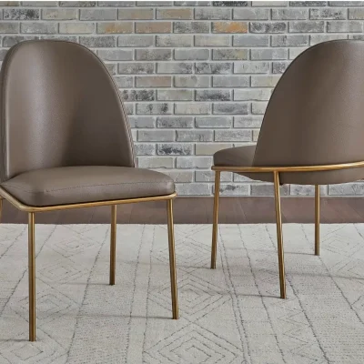 Doheny Brown Leather & Brass Dining Chair