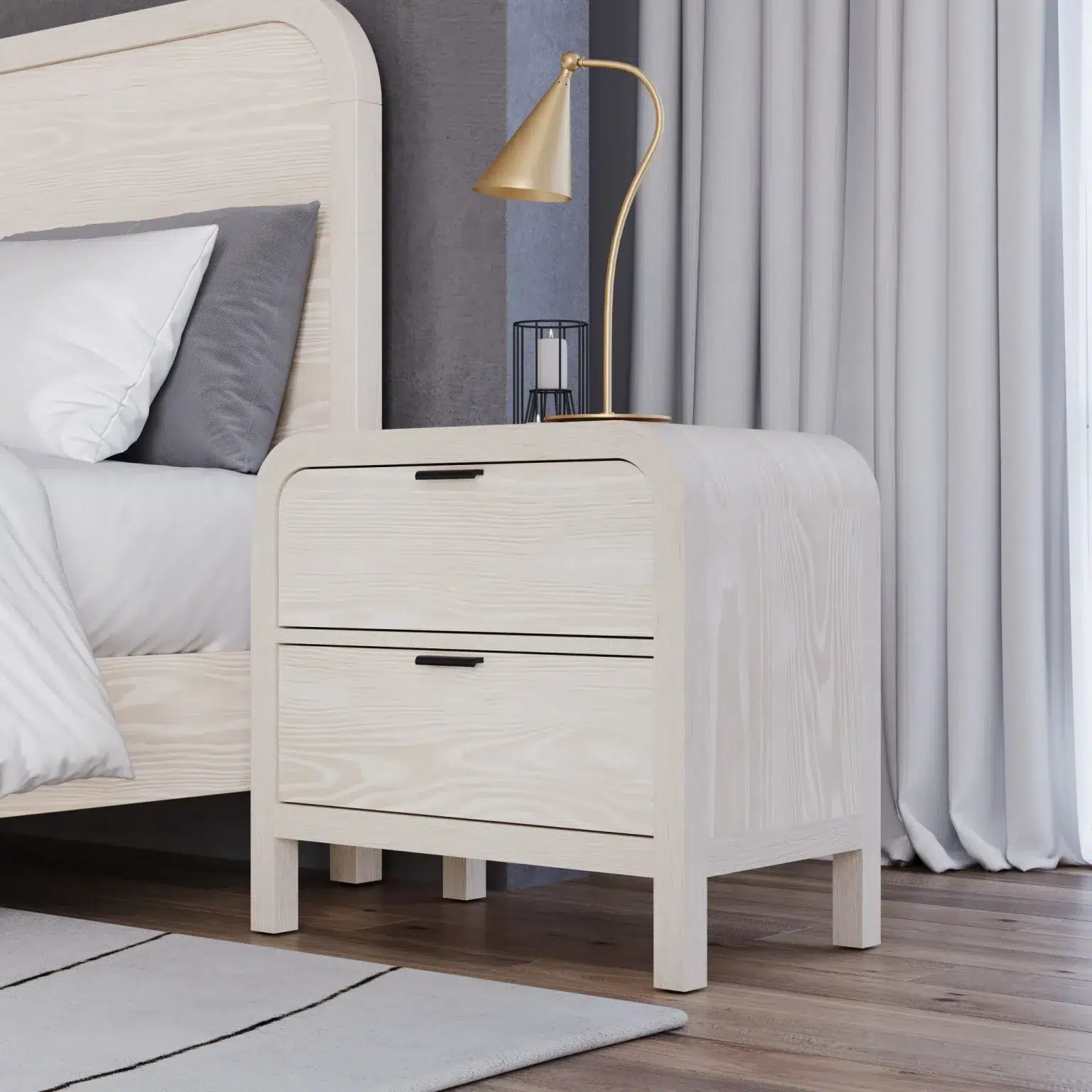 Drake 2 Drawer Light Gray Nightstand with USB