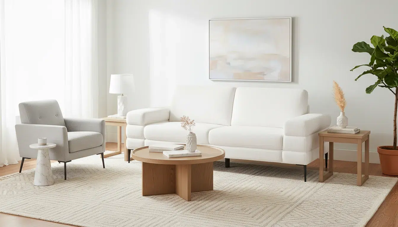 Jessel Modern White Chenille Sofa Set