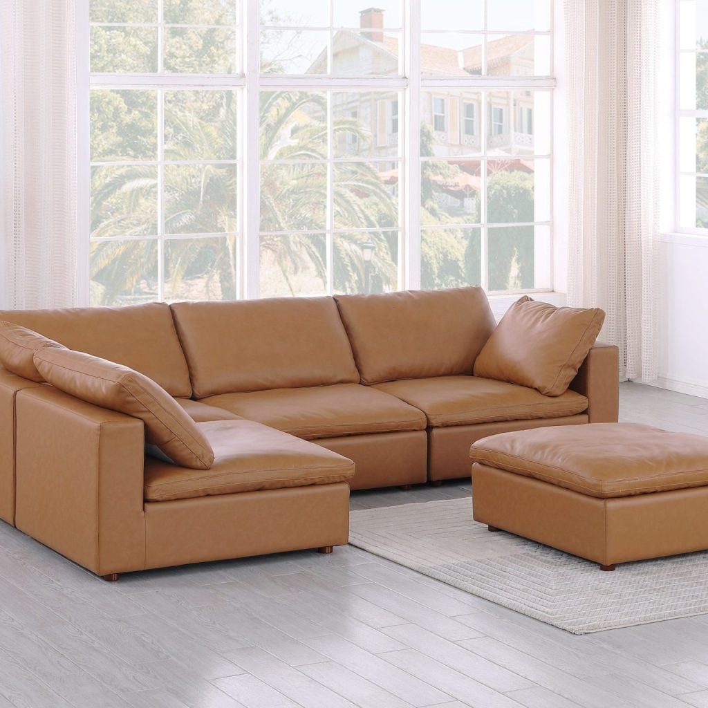 Divanitalia Cervaro 5 PC Cognac Leather Modular Sectional Sofa