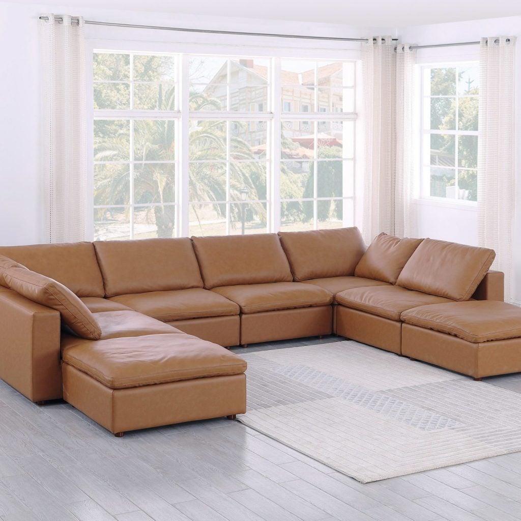 Divanitalia Cervaro 8 Pc Cognac Leather Modular Sectional Sofa