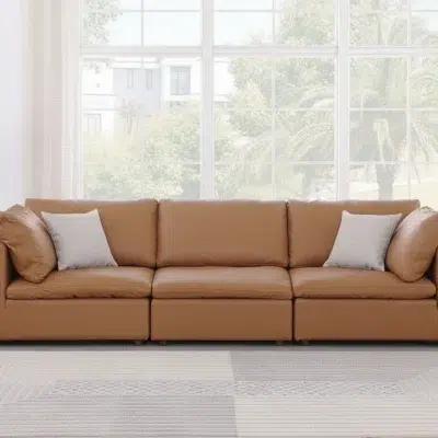Divanitalia Cervaro Cognac Leather 3 pc modular Sofa