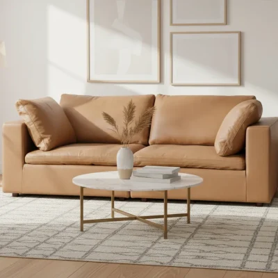 Divanitalia Cervaro Cognac Leather loveseat