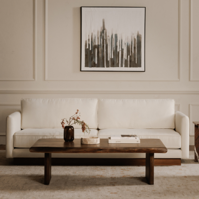 Vernon White Sofa With Walnut Wood Base