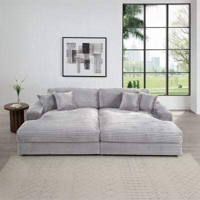 Hilde Beige Velvet Chaise Lounge Sofa
