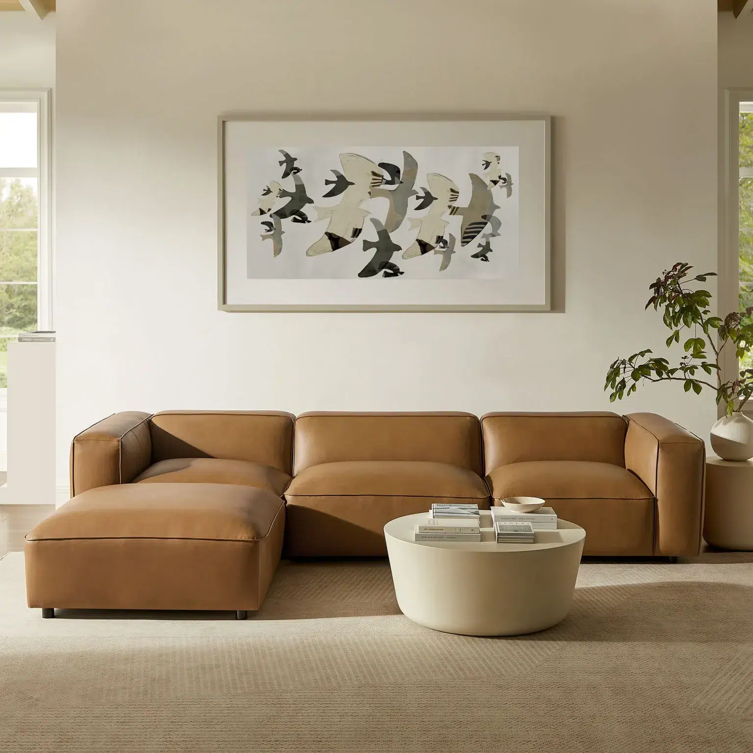 Auren Light Brown Modular Leather Sofa