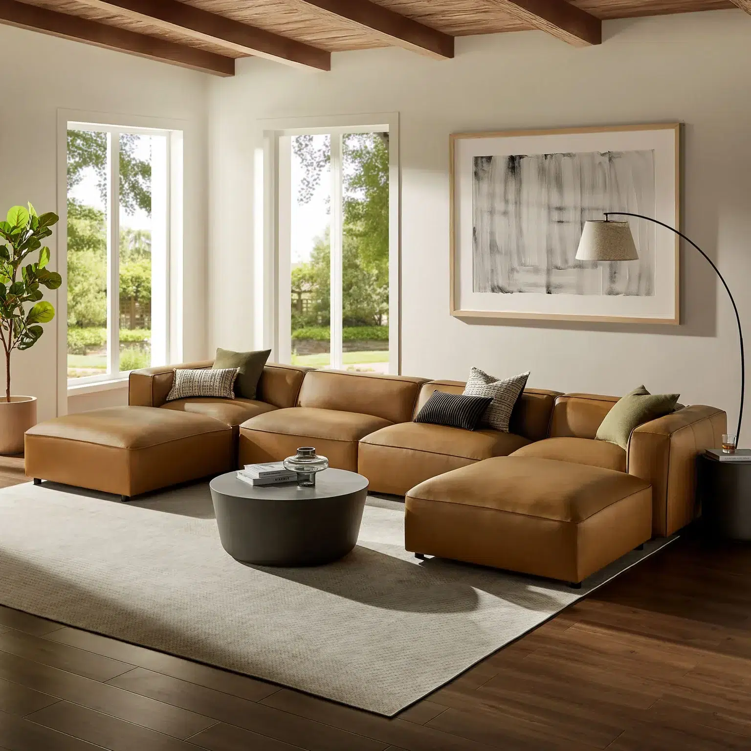 Auren Light Brown Modular Leather Sofa 6 pc