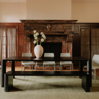 Post Long Black Oak Wood Dining Table