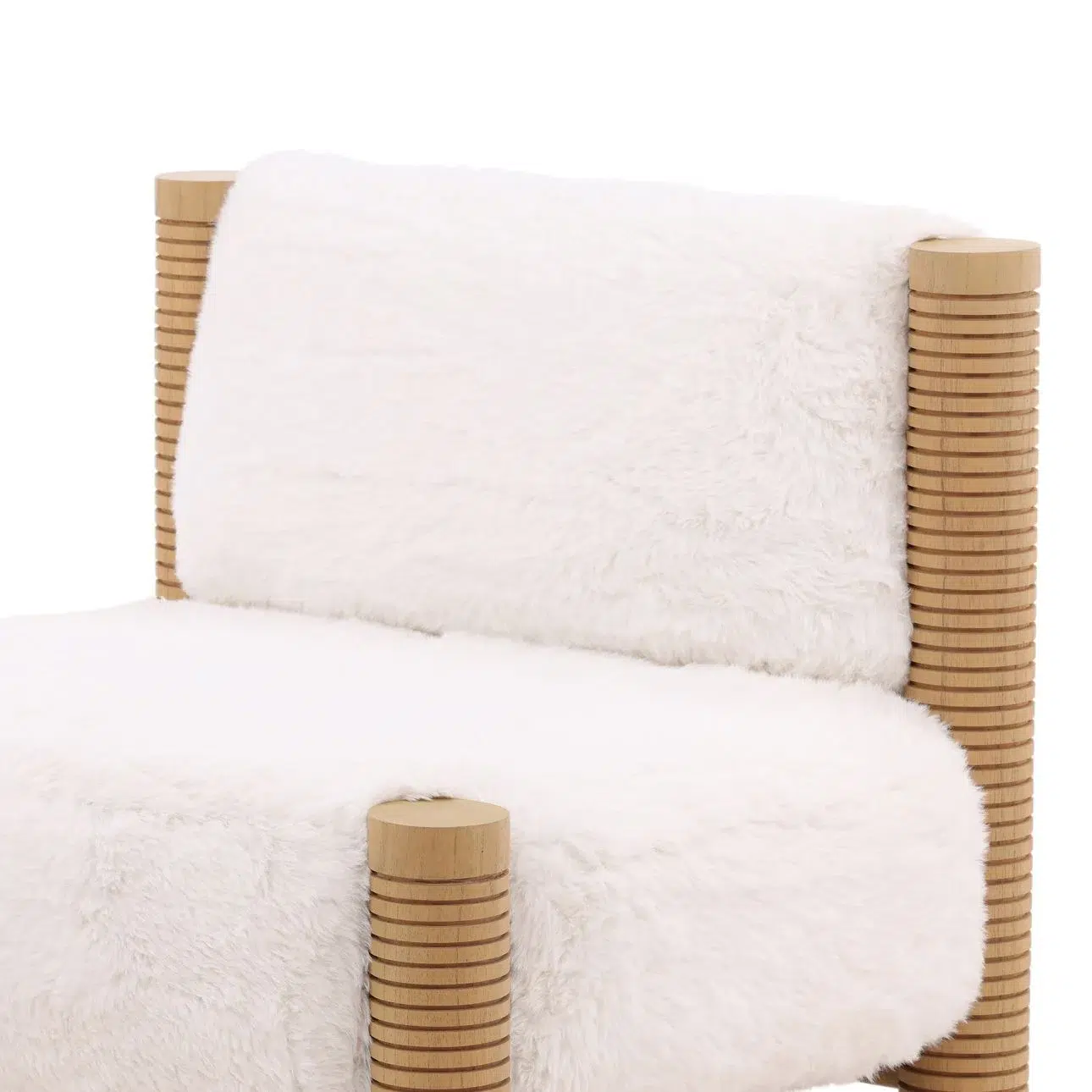 Felicia Light Wood & White Fur Accent Chair