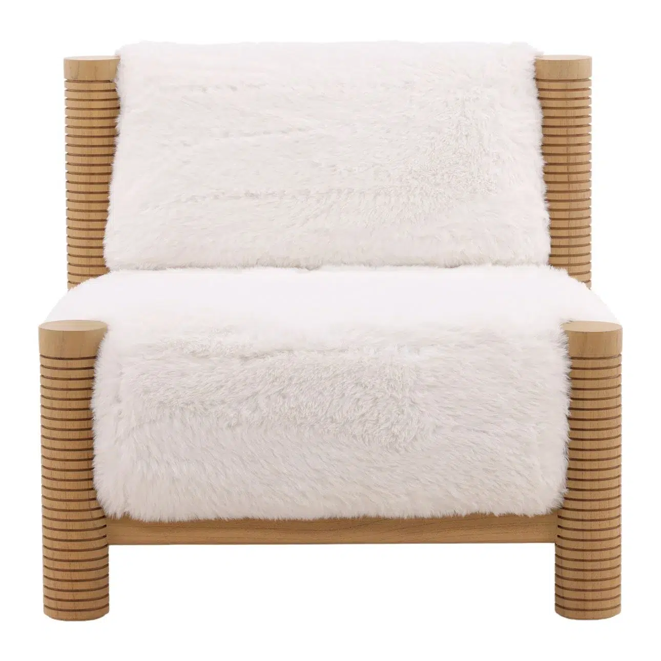 Felicia Light Wood & White Fur Accent Chair