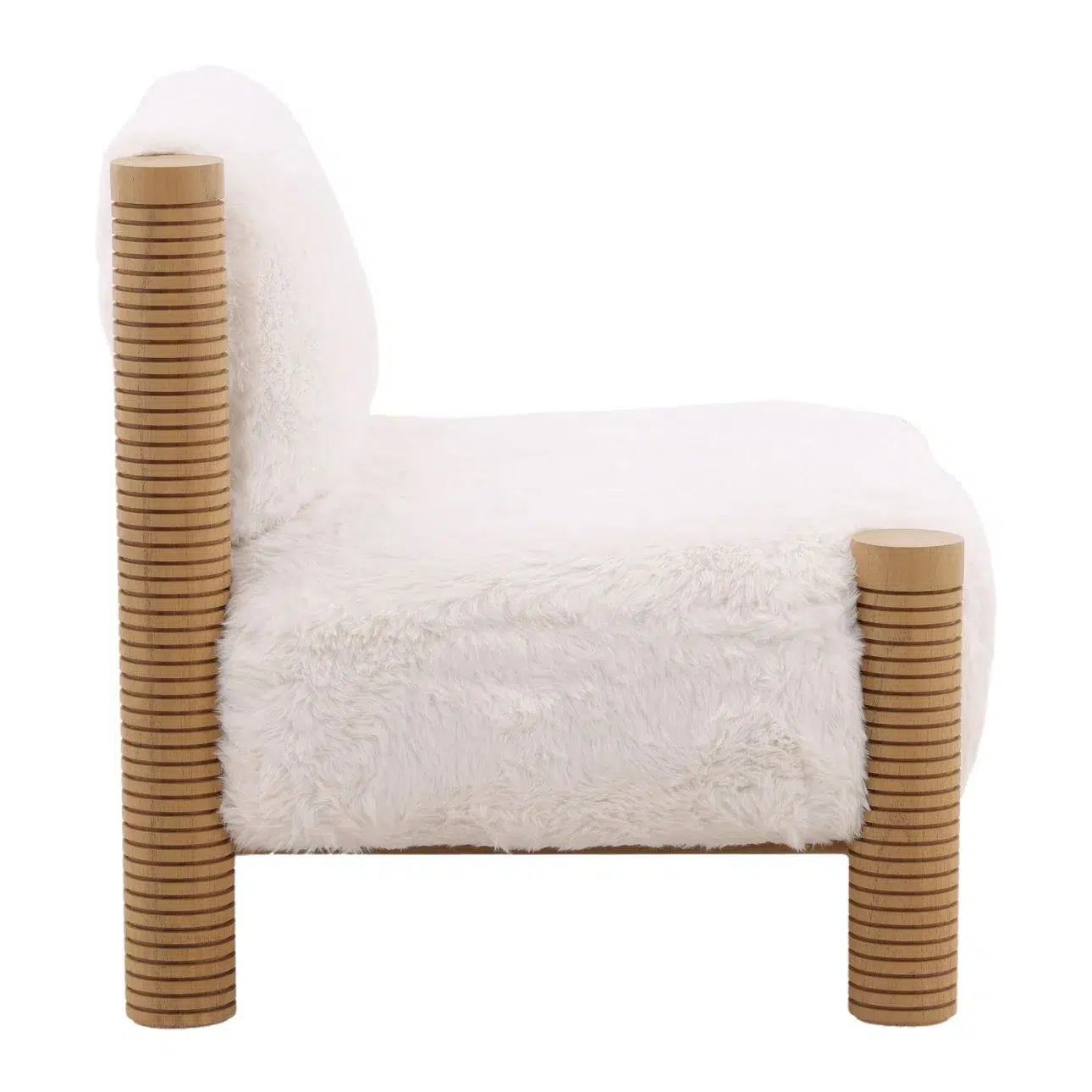 Felicia Light Wood & White Fur Accent Chair