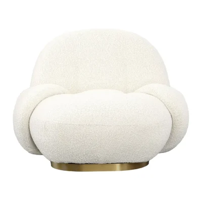 Kass Swivel Off White Boucle & Brass Chair