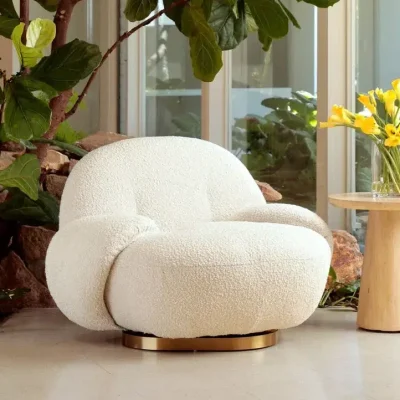 Kass Swivel Off White Boucle & Brass Chair