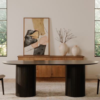 Povera Black Acacia Wood Oval Dining Table