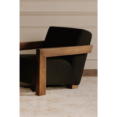 Garnet Olive Green Wool & Solid Oak Accent Chair