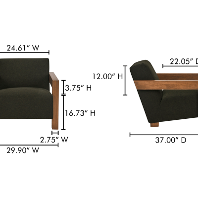 Garnet Olive Green Wool & Solid Oak Accent Chair