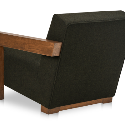 Garnet Olive Green Wool & Solid Oak Accent Chair