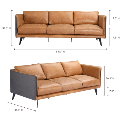 Messina two tone cognac leather sofa
